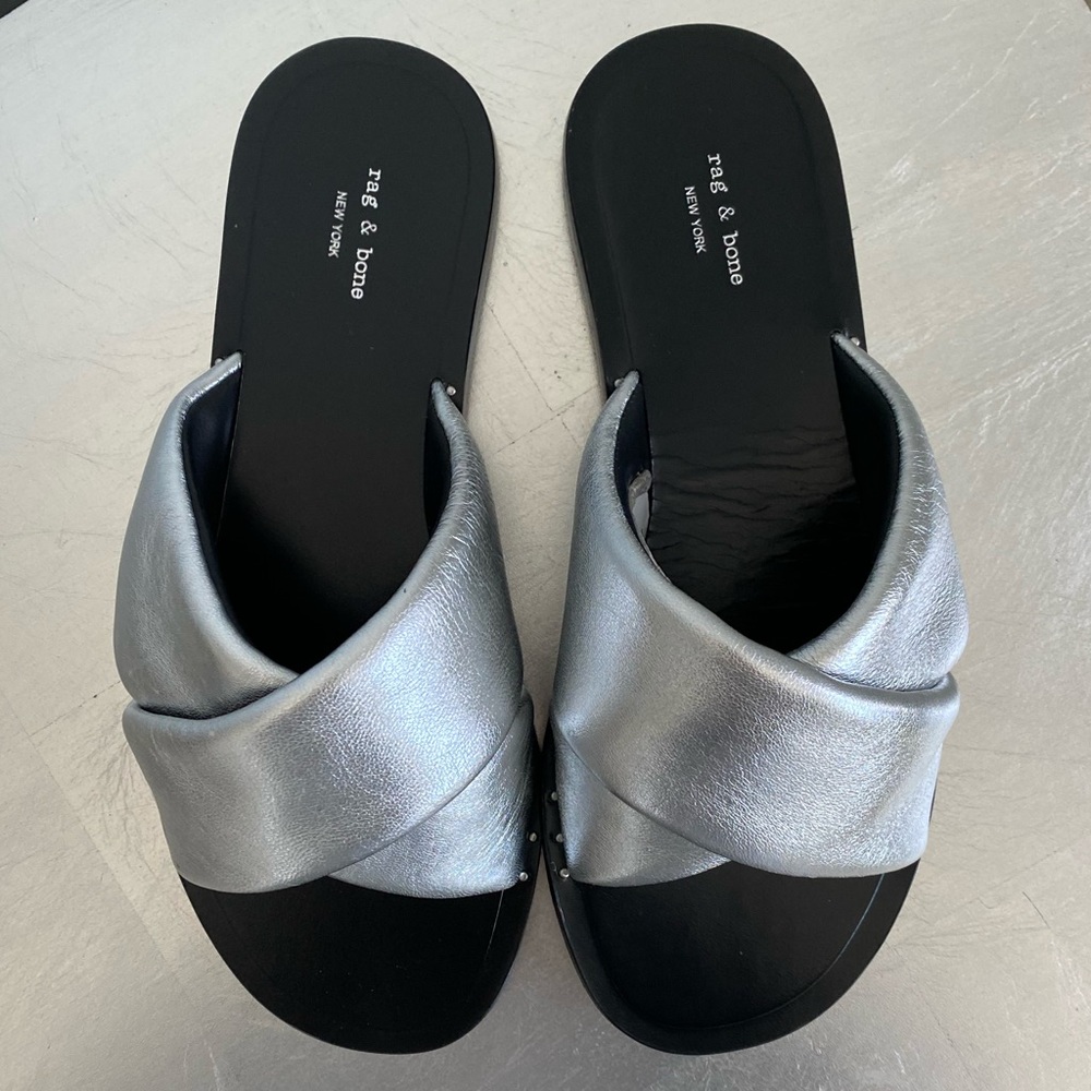 Rag and Bone Keaton Metallic Flat Slide Sandals - Picture 5 of 10